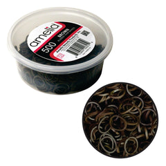 Amelia Beauty 500-count rubber bands in a reclosable container for easy styling
