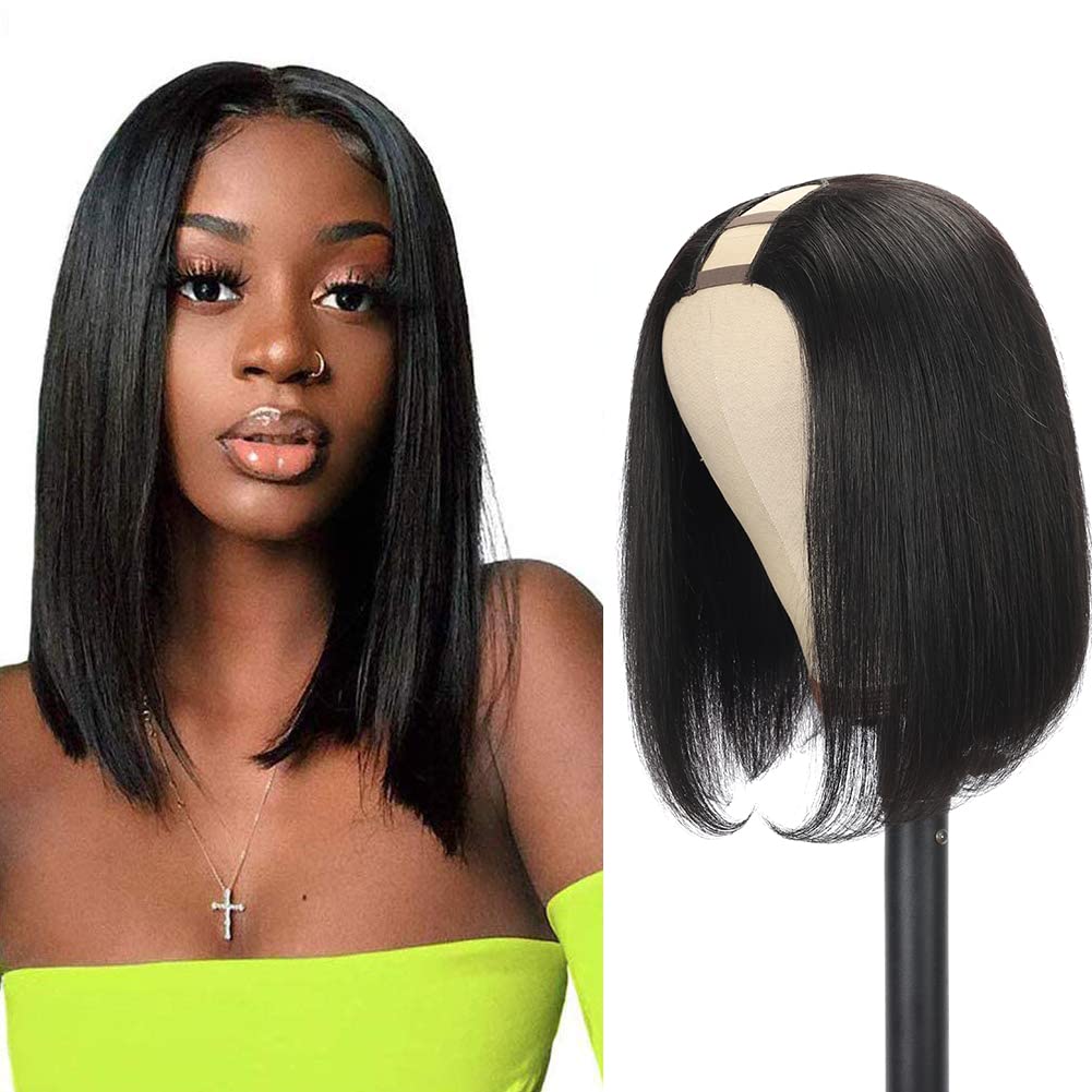 Amella U-Part Wig straight bob 10 inch blends with your hair for fullness.