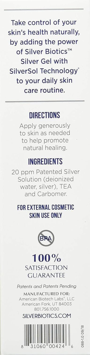 Label highlighting 20 ppm SilverSol technology from American Biotech Labs