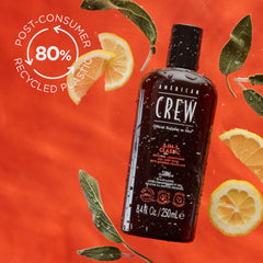 American Crew aplicación en la ducha, usando un solo producto para cuerpo y cabello.