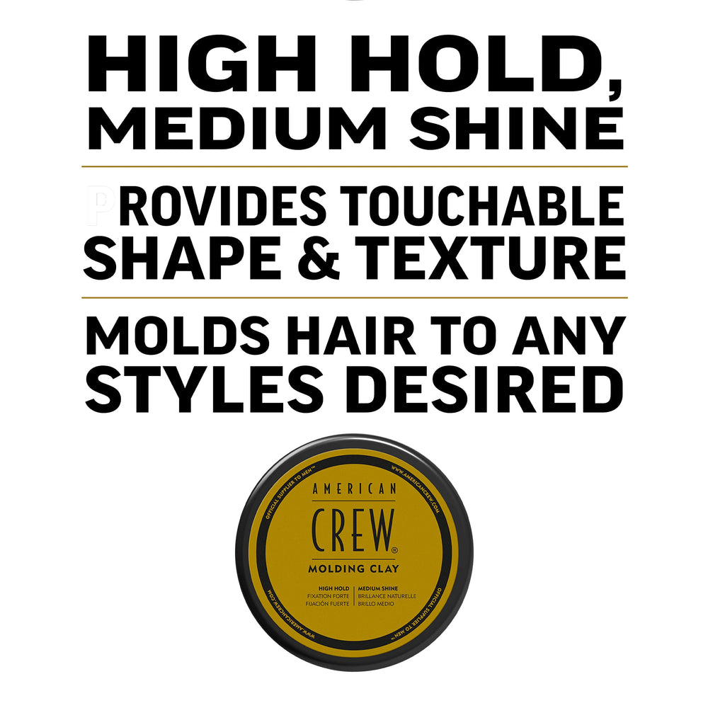Aplicación en manos de arcilla de peinado American Crew para modelar el cabello.