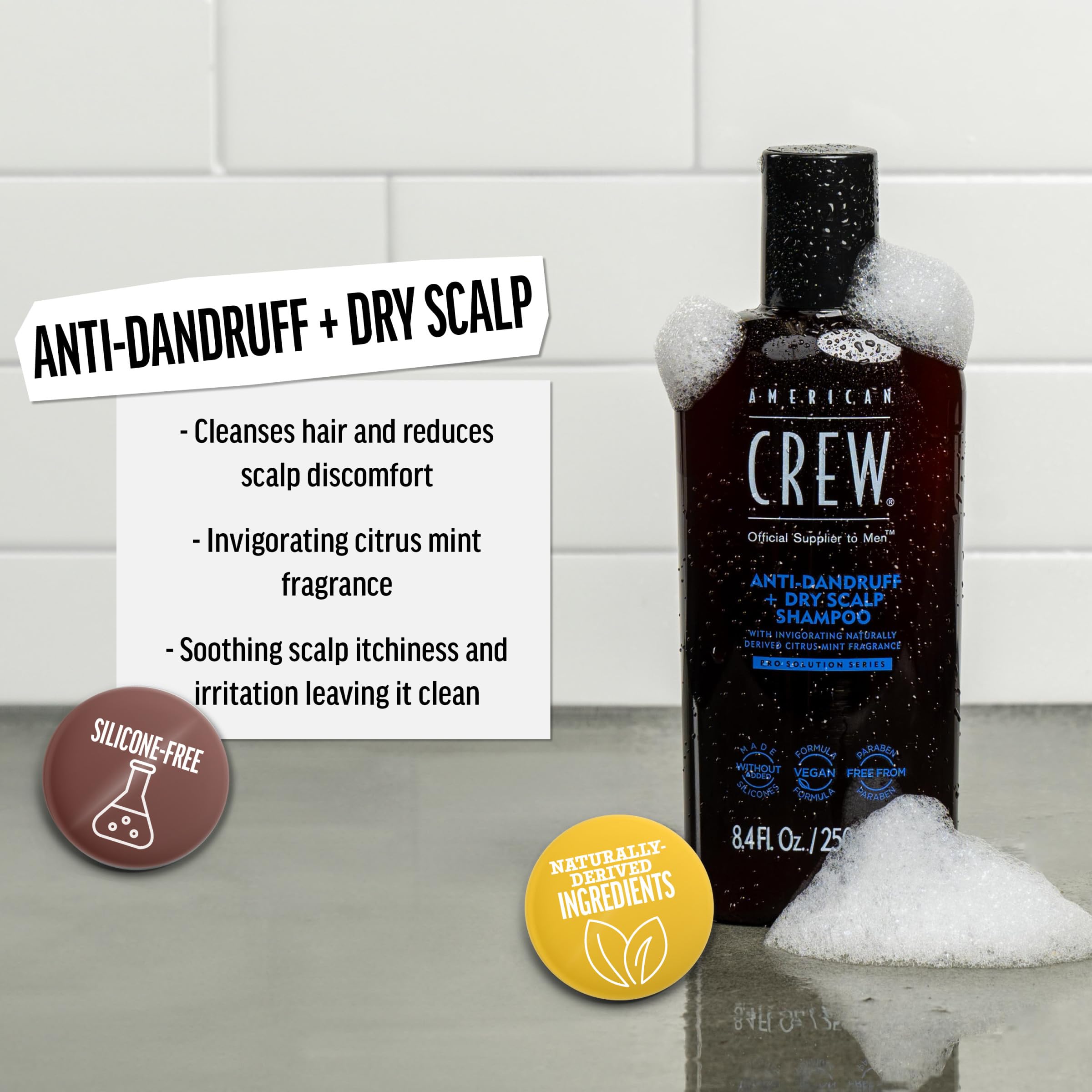 Champú American Crew con aroma cítrico menta para sensación fresca.