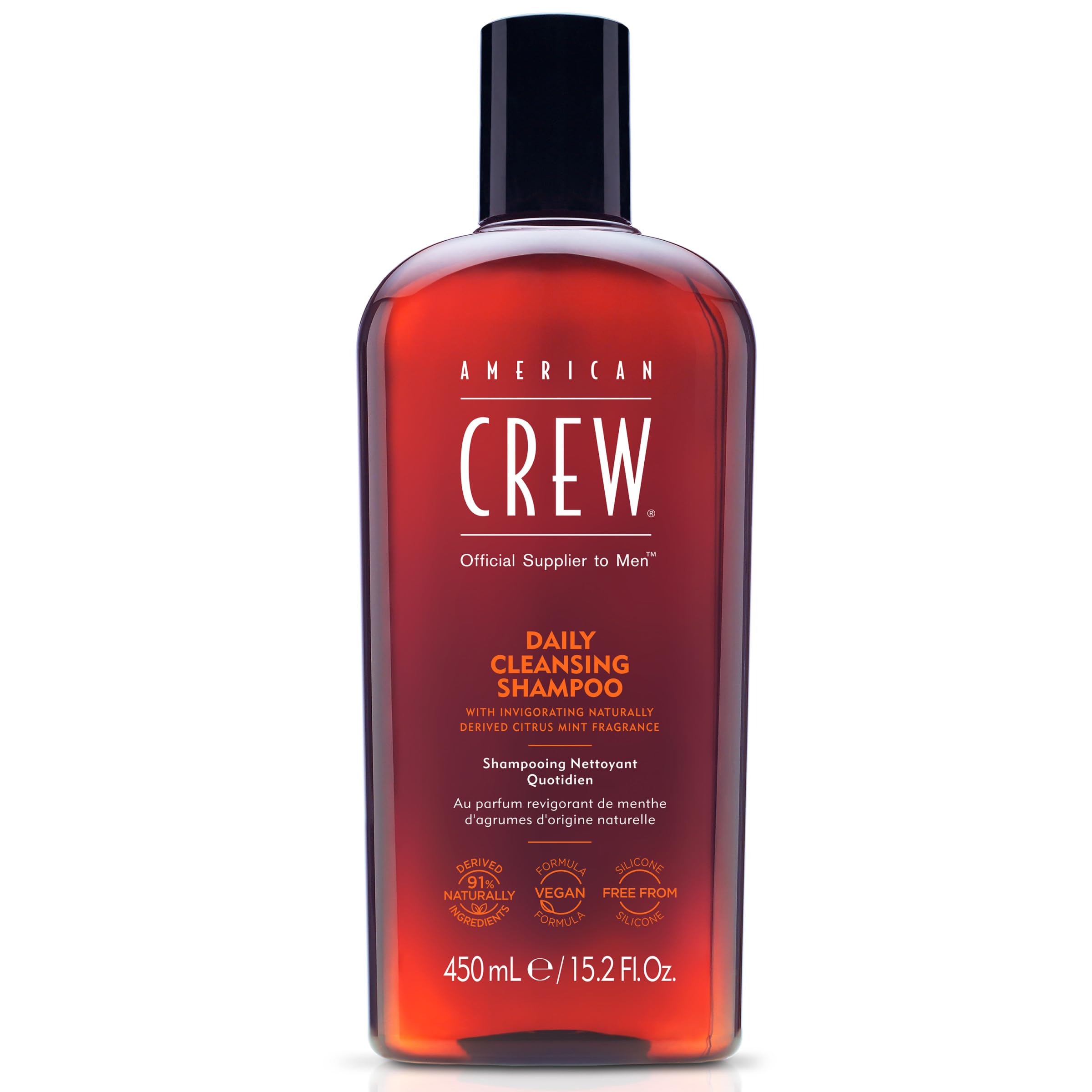 American Crew champú diario para cabello, limpieza suave y sensación fresca tras el lavado.