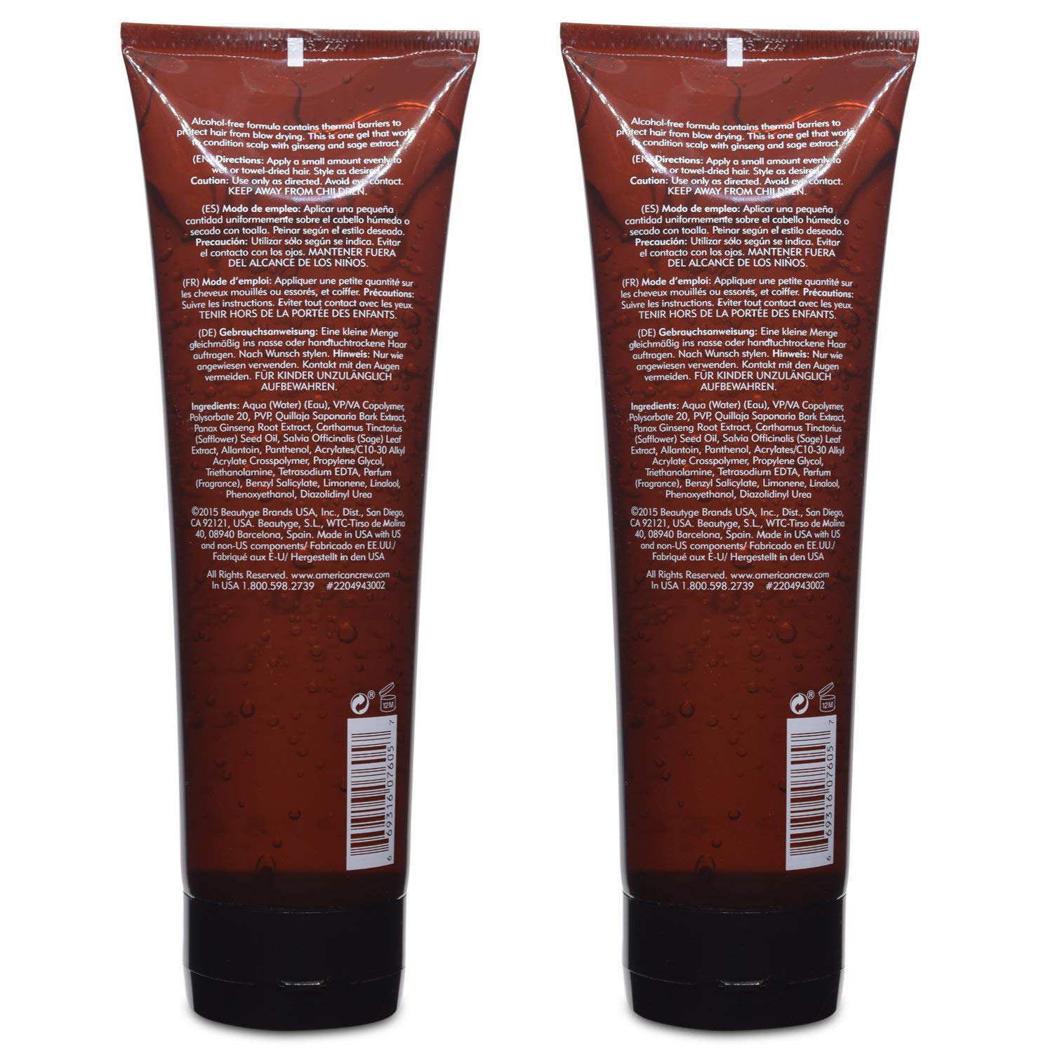 AMERICAN CREW two-pack gel bottles offering lightweight hold and shine.