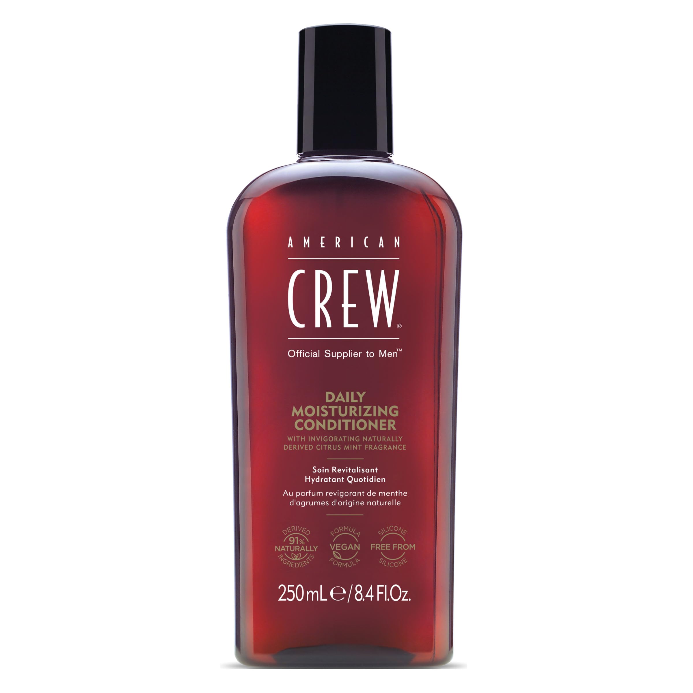 Acondicionador AMERICAN CREW: botella para hidratación diaria que deja cabello suave.