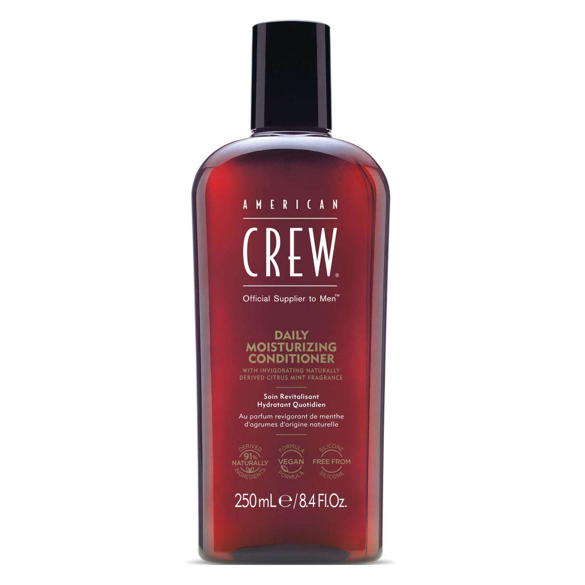 Acondicionador AMERICAN CREW: botella para hidratación diaria que deja cabello suave.