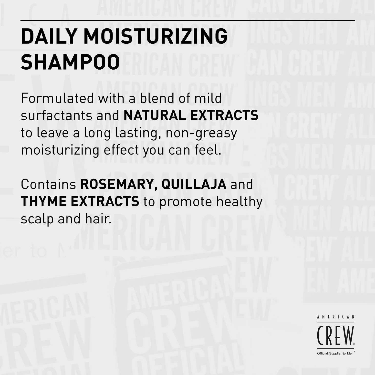 American Crew creamy foamy lather coats strands for gentle cleansing.