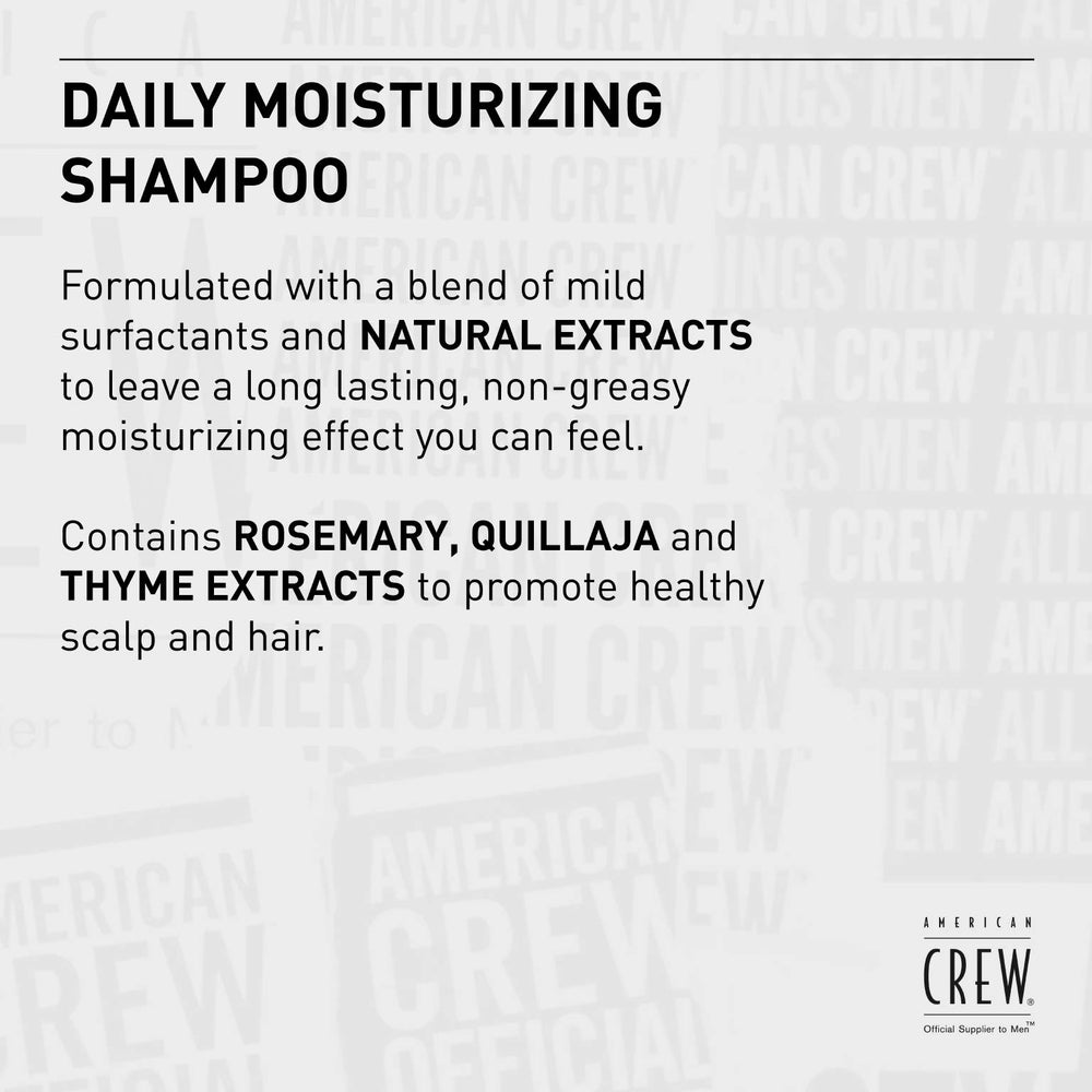 American Crew creamy foamy lather coats strands for gentle cleansing.