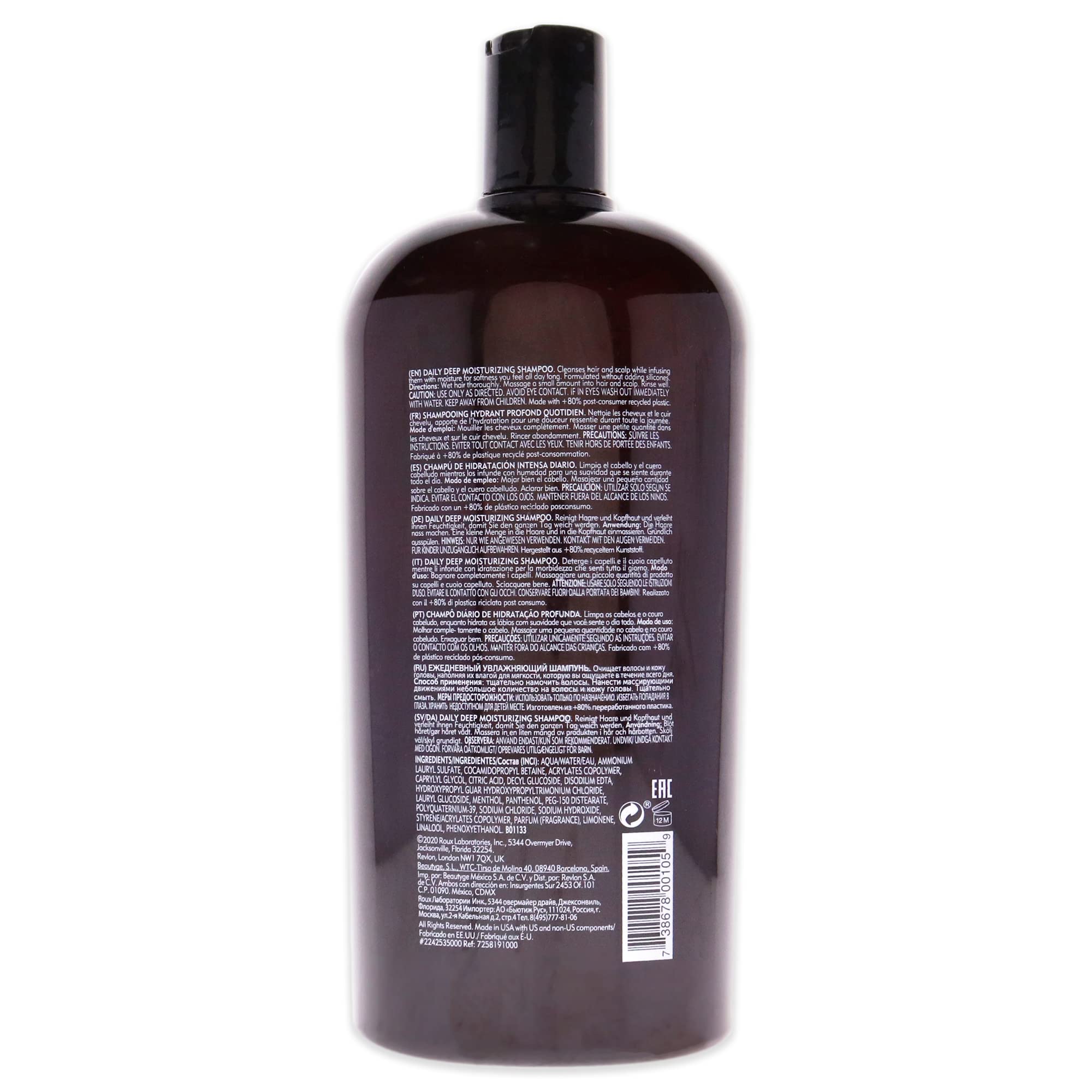 Close-up of American Crew label highlights the daily moisturizing formula.