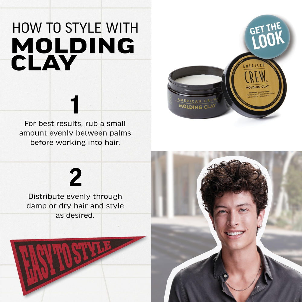 American Crew Hair Molding Clay, aplicación sobre cabello ligeramente secado para definir y fijar.