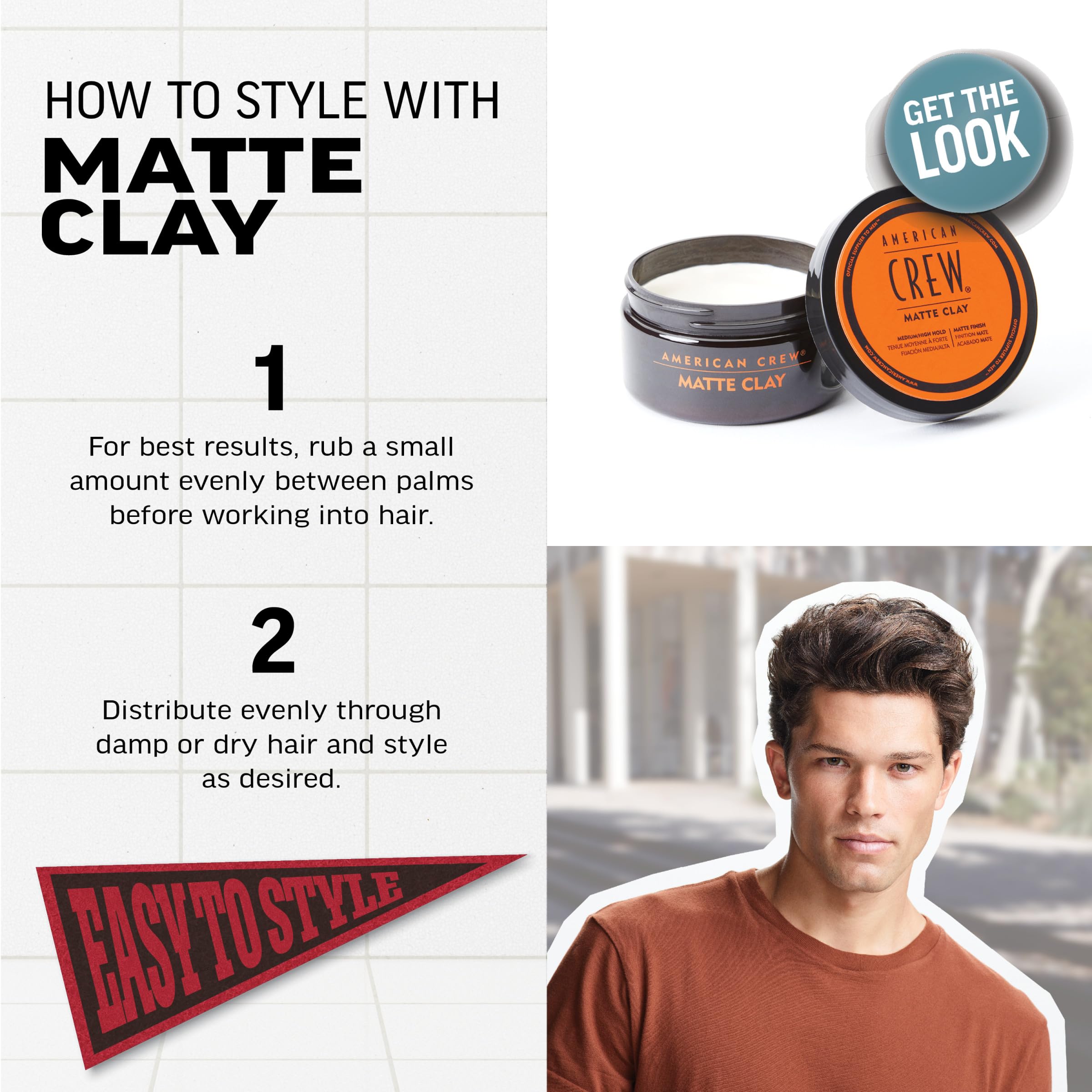 Towel-dried hair ready for American Crew Matte Clay for long-lasting hold.