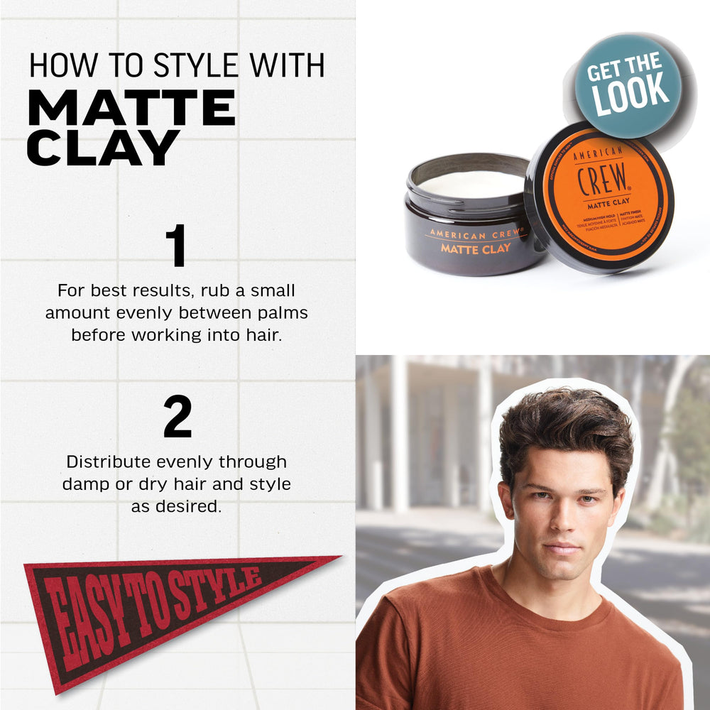 Towel-dried hair ready for American Crew Matte Clay for long-lasting hold.
