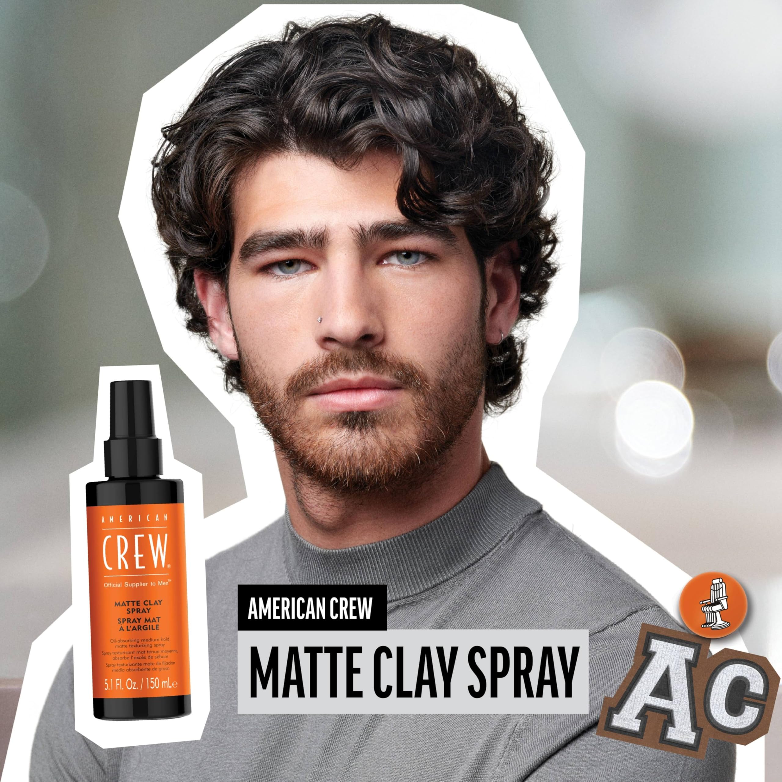 Aplicación manual de American Crew Matte Clay Spray para definir la textura.