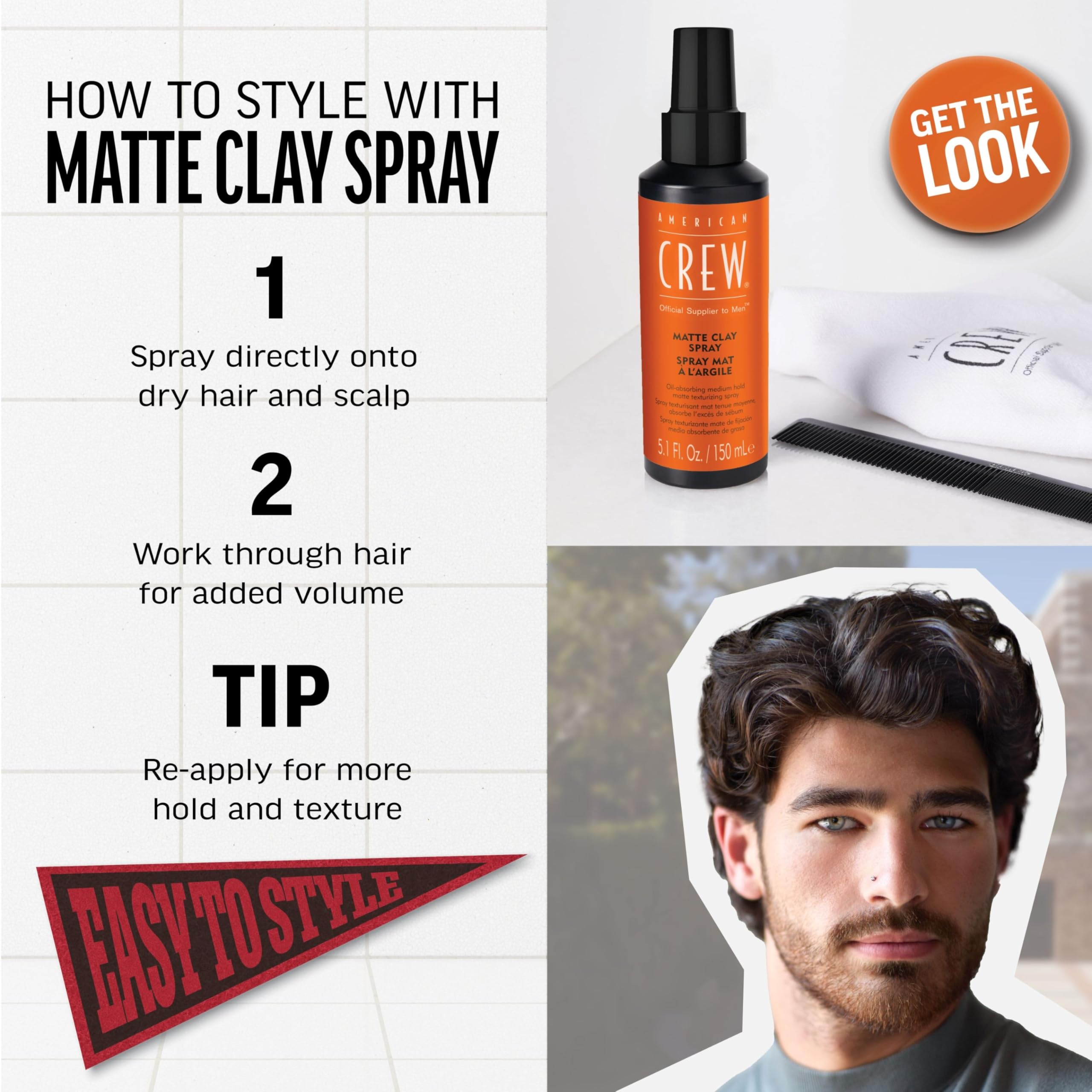 American Crew Matte Clay Spray ayuda a crear volumen sostenido en el peinado.