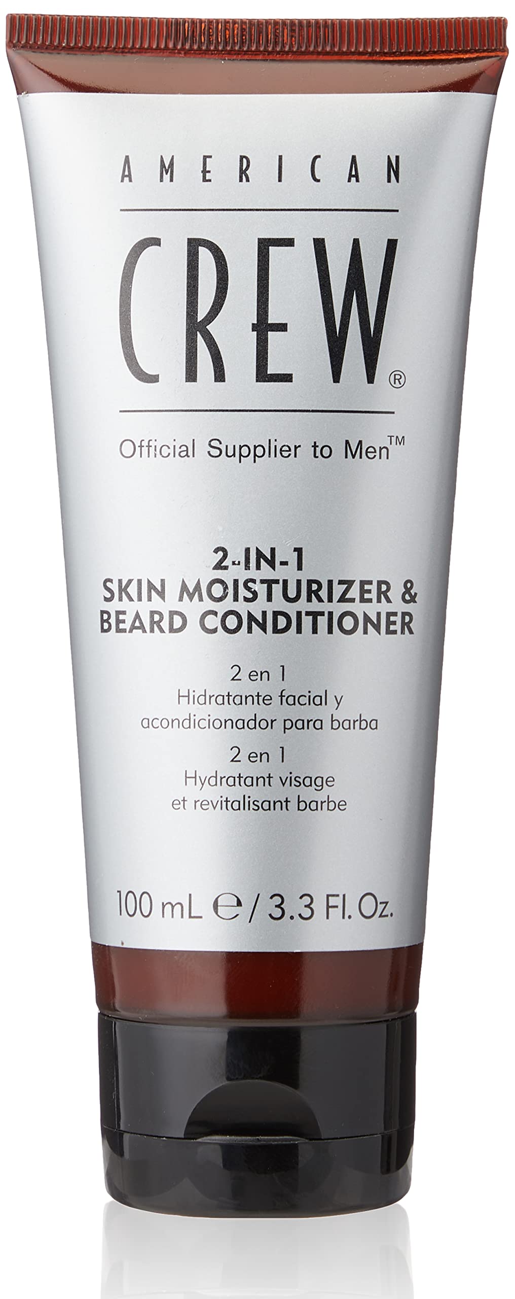 American Crew beard conditioner moisturizer bottle shows lightweight, non-greasy formula.