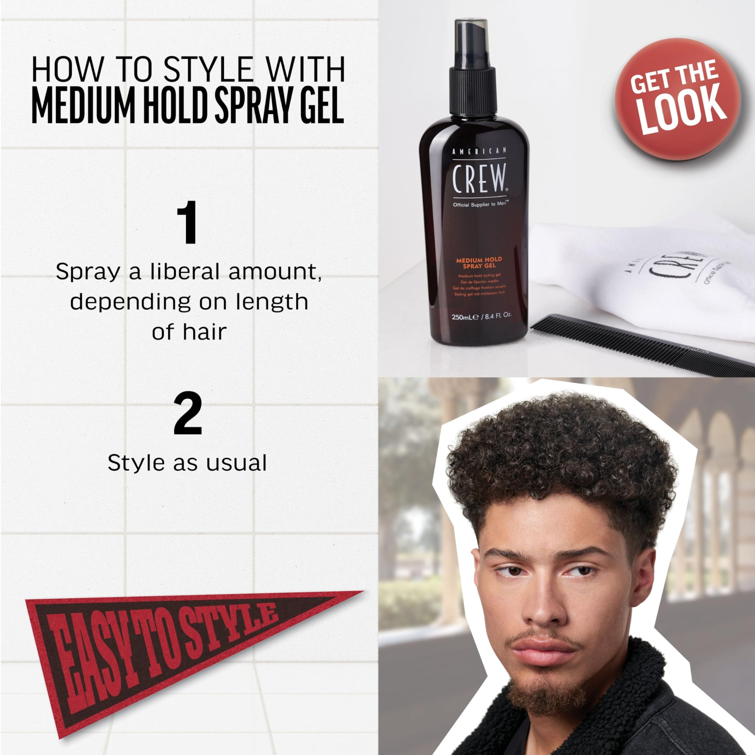 Detalle de textura de American Crew spray para cabello, aspecto natural