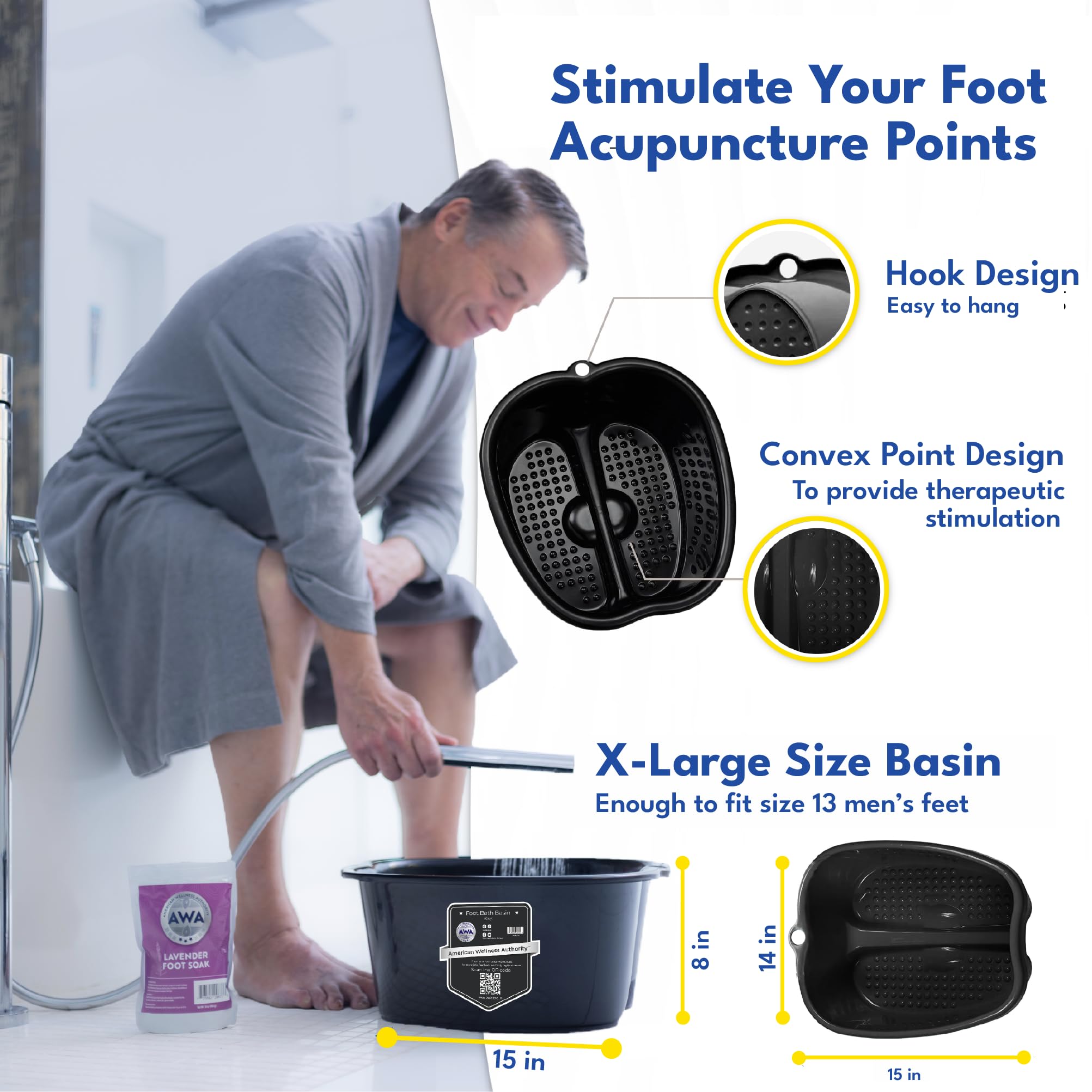 American Wellness Authority AWA foot bath basin in use relaxing feet after a long day