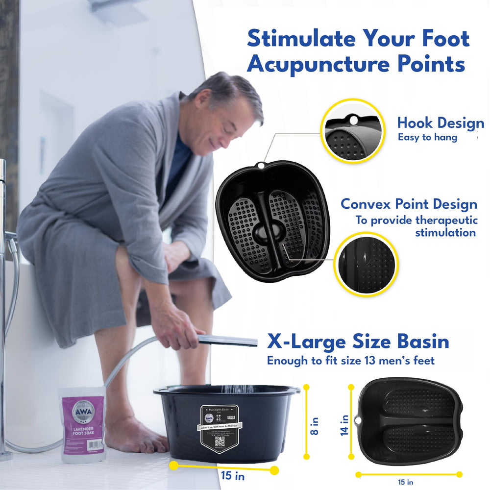 American Wellness Authority AWA foot bath basin in use relaxing feet after a long day