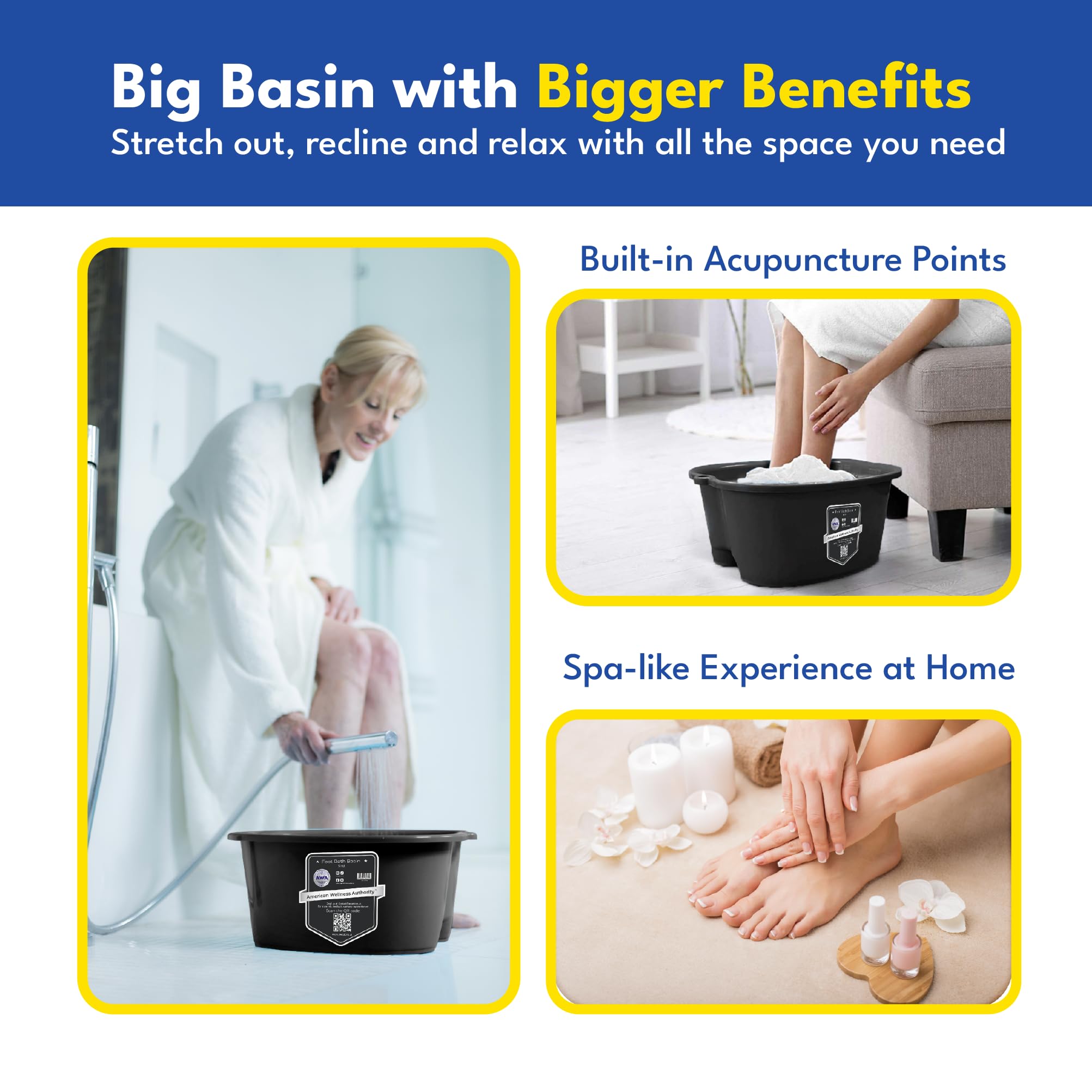 American Wellness Authority AWA foot bath basin top view highlights 7 inch walls and water depth