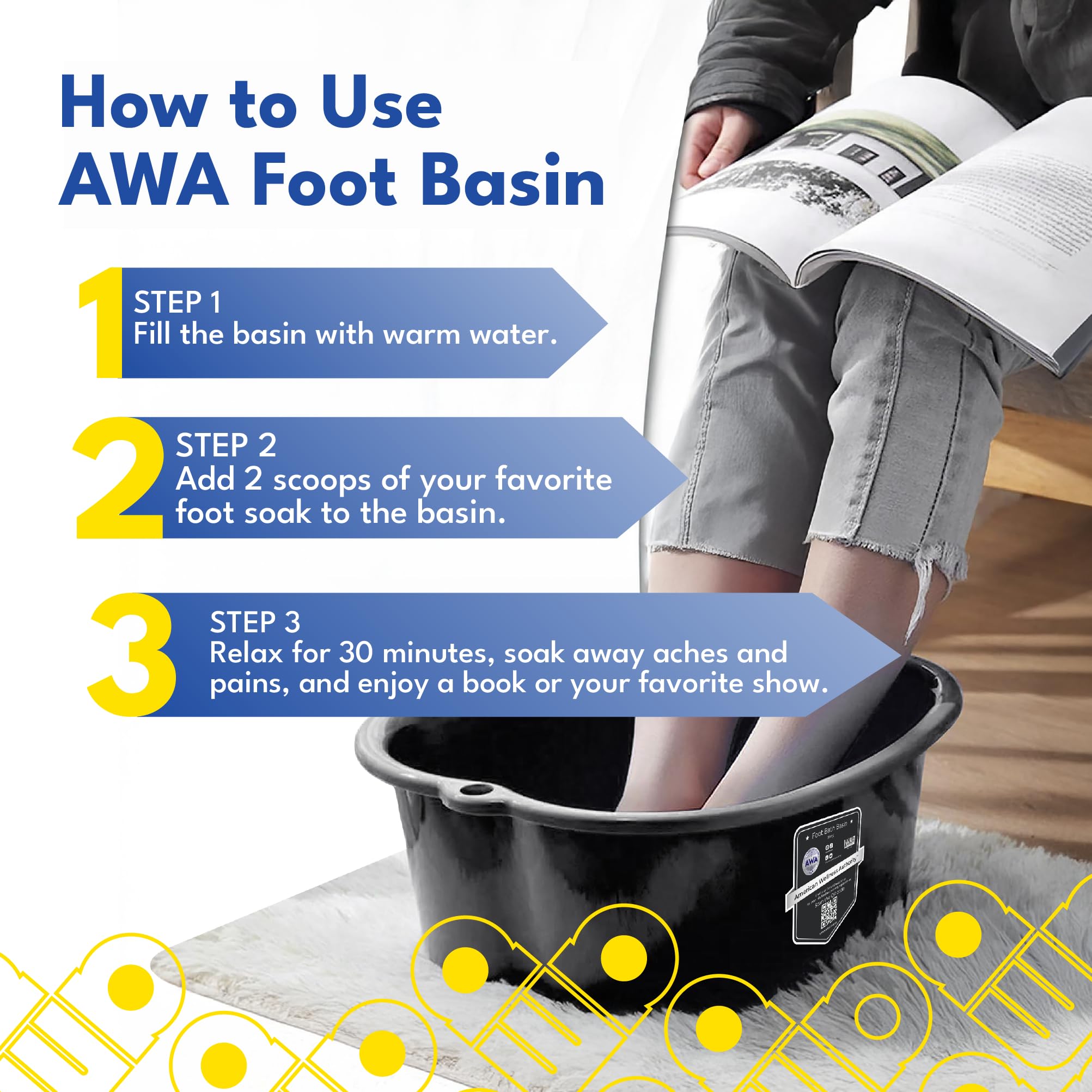 American Wellness Authority AWA foot bath basin water level view for easy refills and soaks
