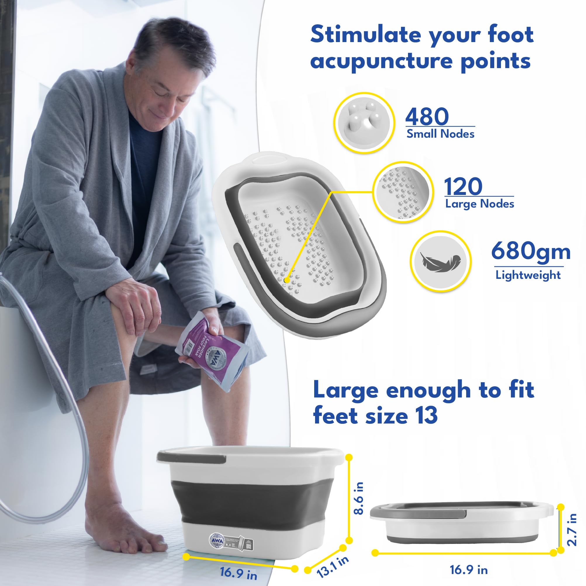 American Wellness Authority portable foot soaker with built-in handle for travel-ready use