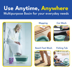 American Wellness Authority portable foot spa with handle simplifies moving between sink and bathroom.