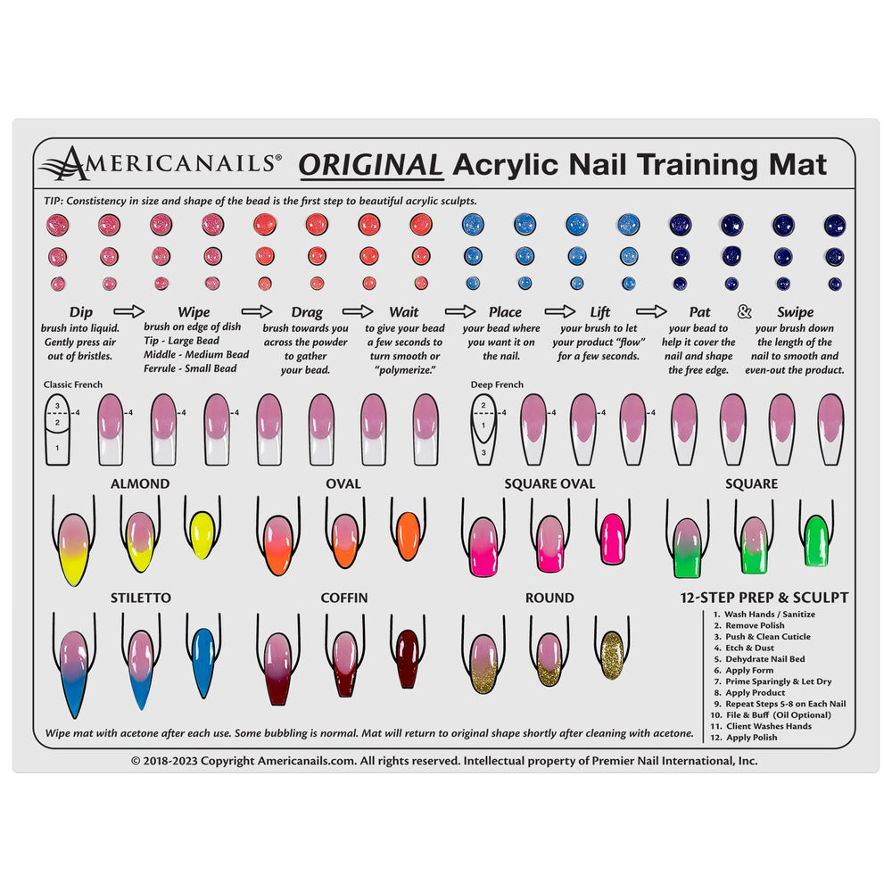AMERICANAILS Mat de entrenamiento en silicona para uñas acrílicas, ideal para practicar aplicación.