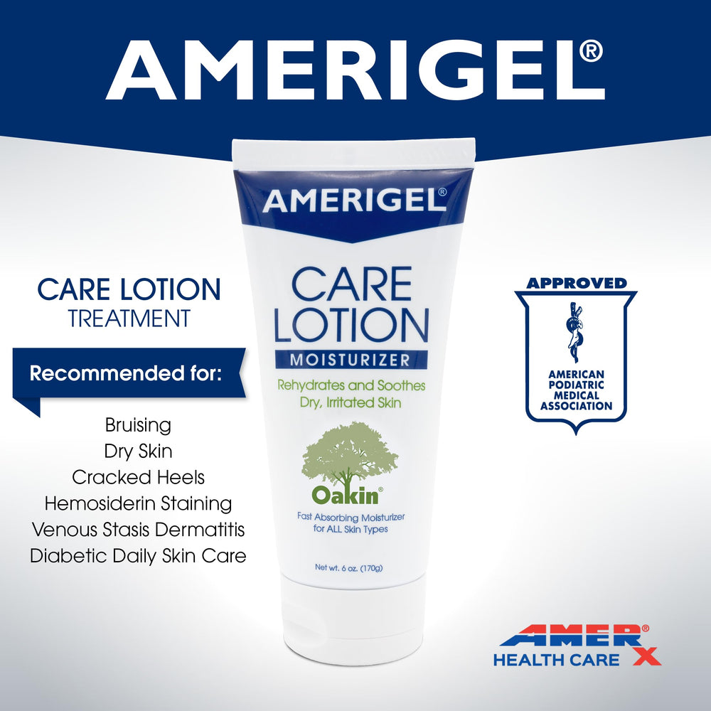 AMERIGEL Care Lotion aplicación en el pie para alivio diario.