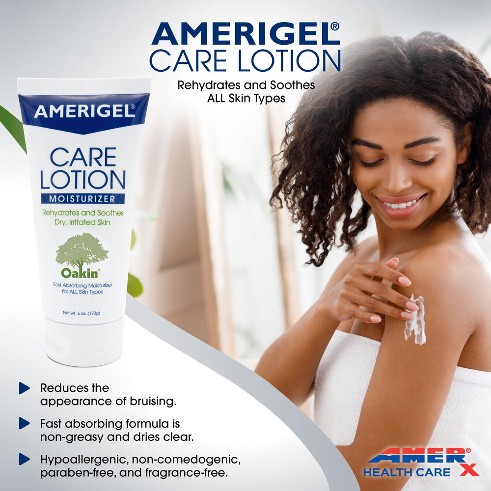AMERIGEL Care Lotion textura cremosa para aplicación fácil y rápida hidratación.