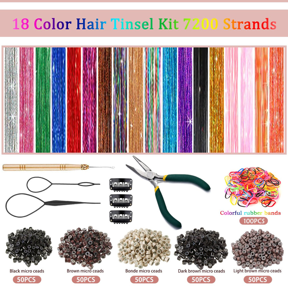 AMGPT Hair Tinsel Kit 7200 strands close-up texture.