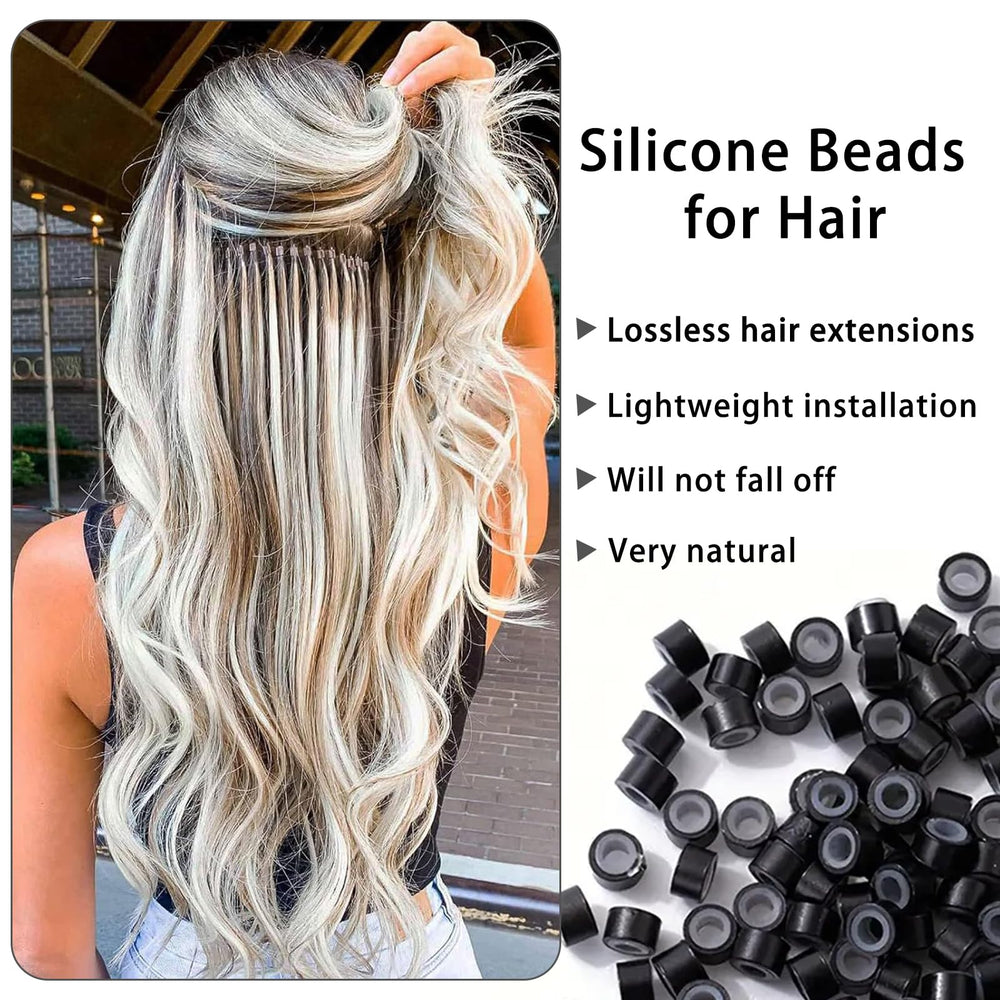 AMGPT silicone lined micro rings for hair extensions in use