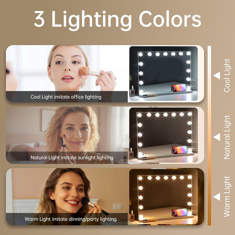 Amifiy vanity mirror with 15 LED bulbs delivering bright, adjustable lighting.