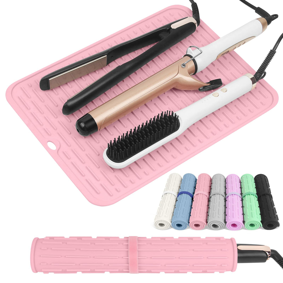 AMIJEAL oversize heat mat for hair tools protects countertops during styling.