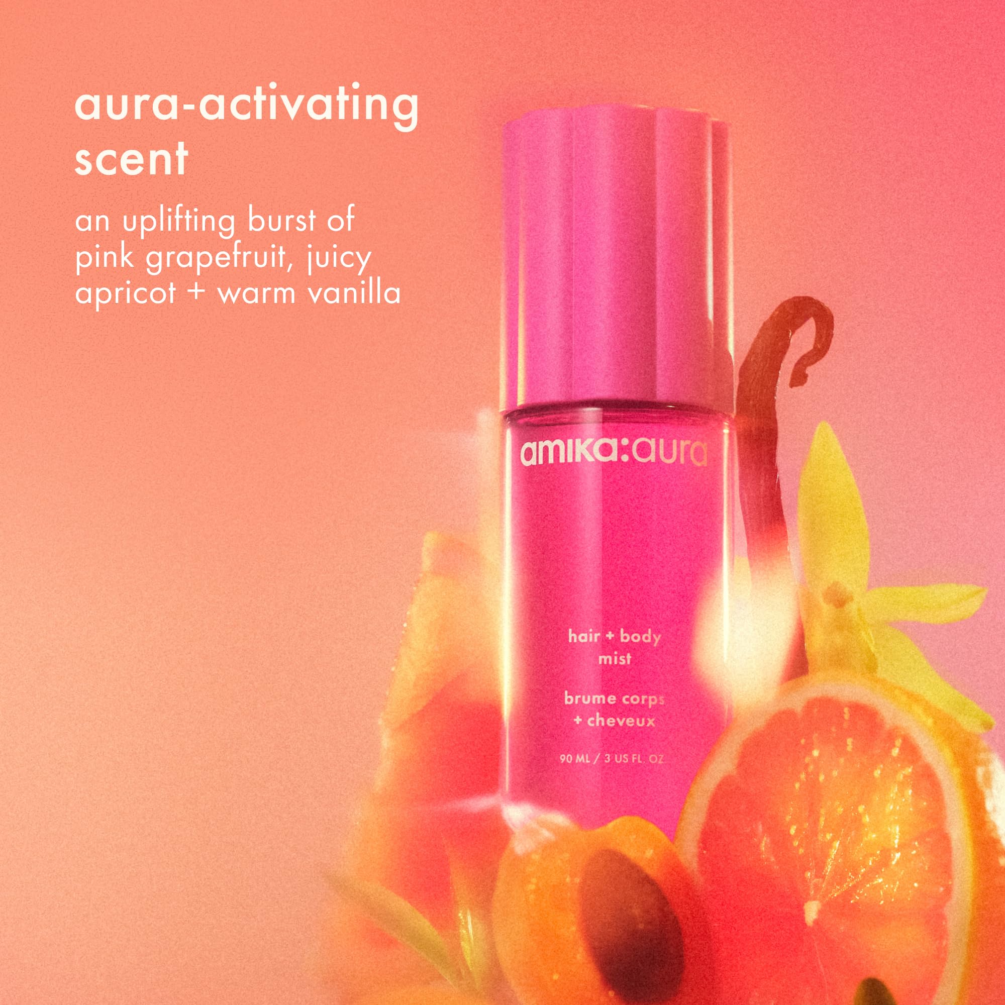 amika aura bottle highlights juicy apricot for a sunny mood and freshness