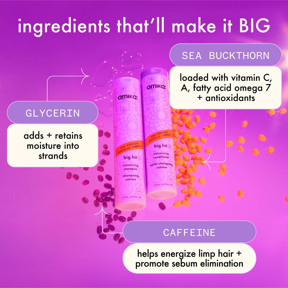 Amika Big Hit infused caffeine bottle energizes hair and volume.