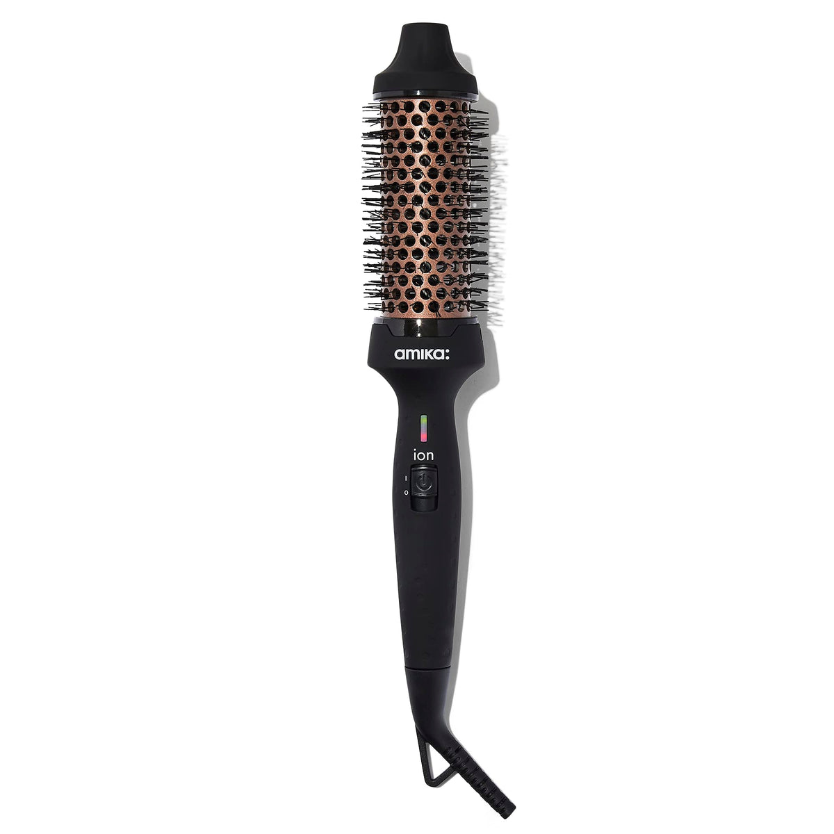 Amika Blowout Babe thermal brush product shot shows smoothing action and salon-like shine.