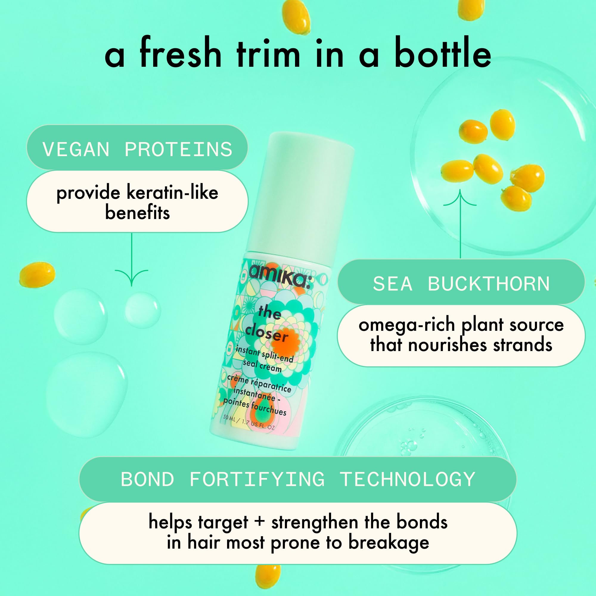 Amika The Closer frizz-smoothing texture close-up highlights lightweight feel.