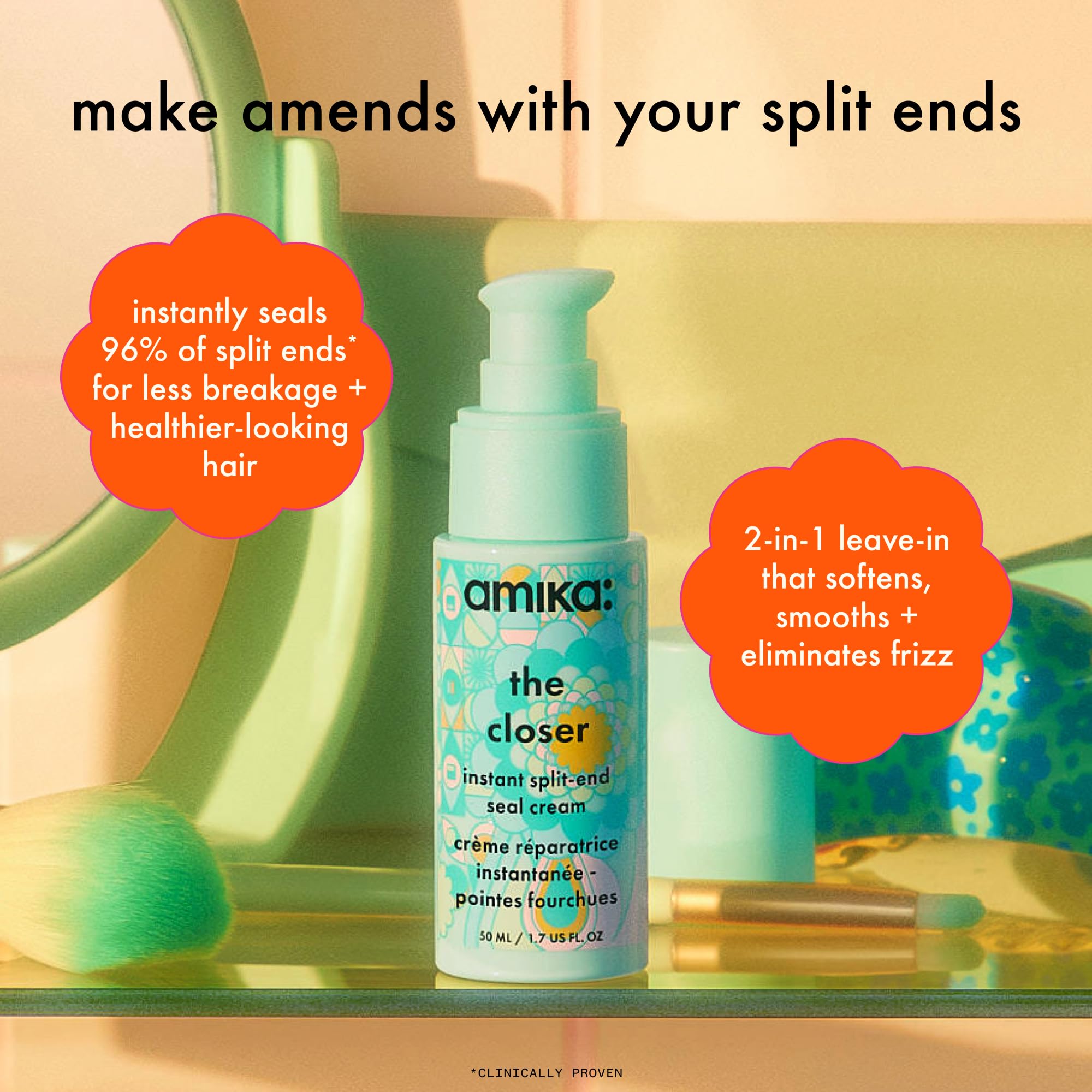 Amika The Closer application shot shows how to apply for frizz control.