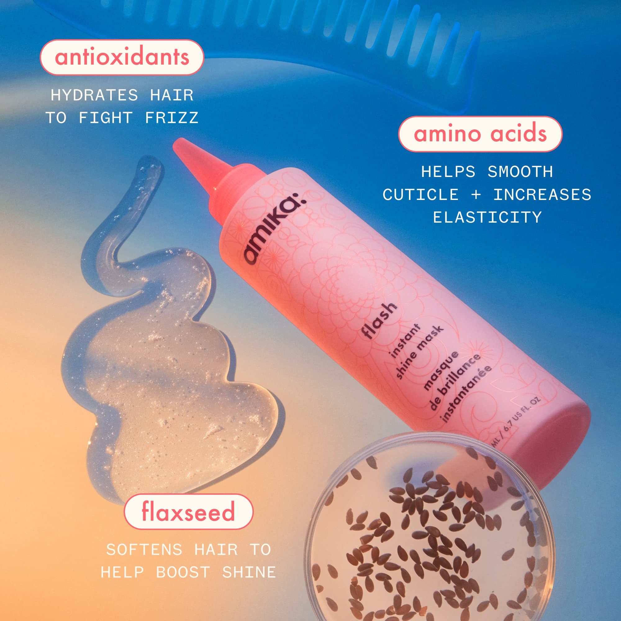 Applying Amika Flash Instant Shine Mask to damp hair for smoothing