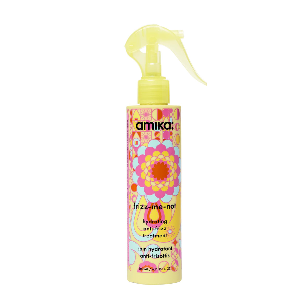 Amika Frizz-Me-Not hydrating treatment bottle delivers frizz defense and heat protection.