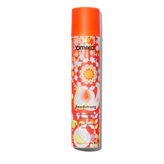 amika Headstrong hairspray bottle delivering fast, powerful hold with a flake-free finish.