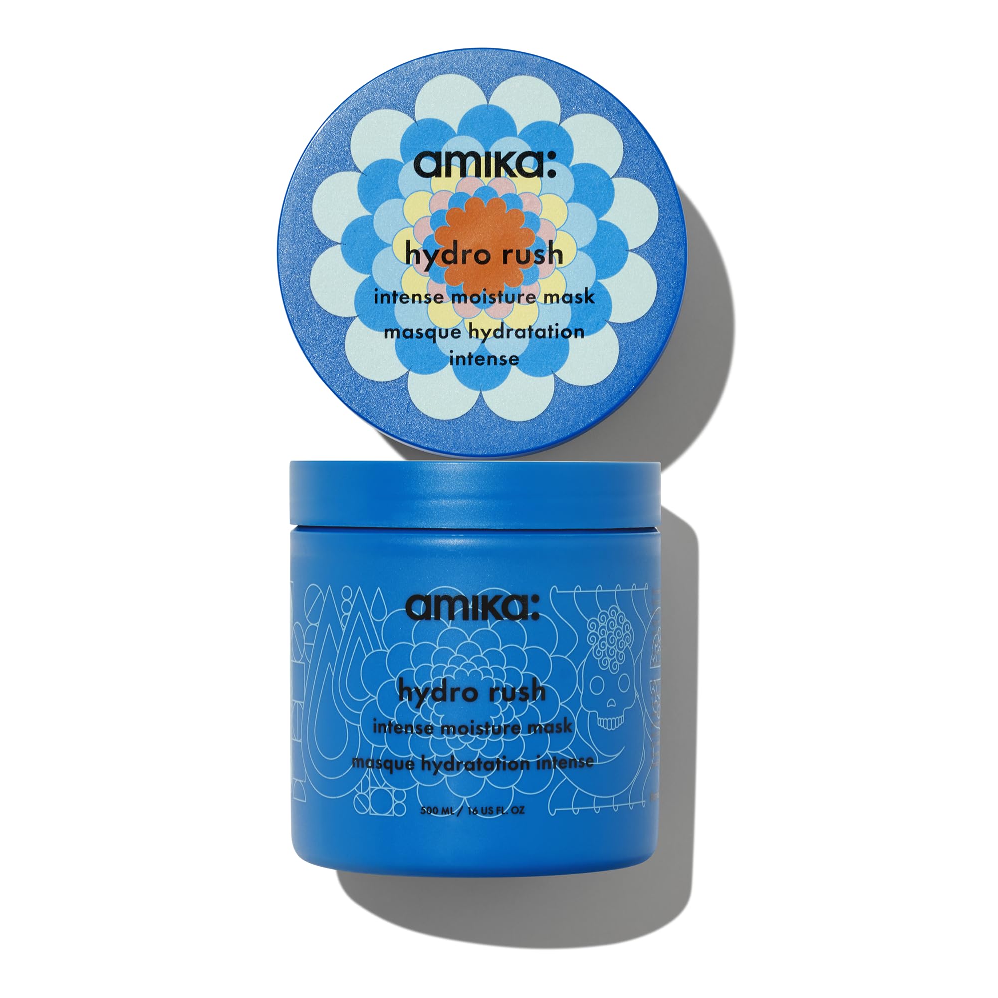 Amika Hydro Rush 500ml bottle showcasing long-lasting hydration for dry hair