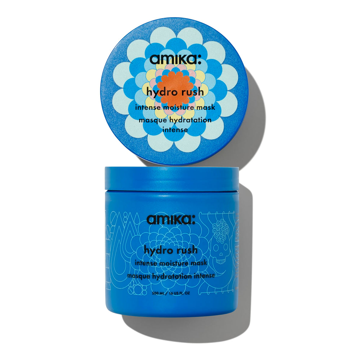 Amika Hydro Rush 500ml bottle showcasing long-lasting hydration for dry hair