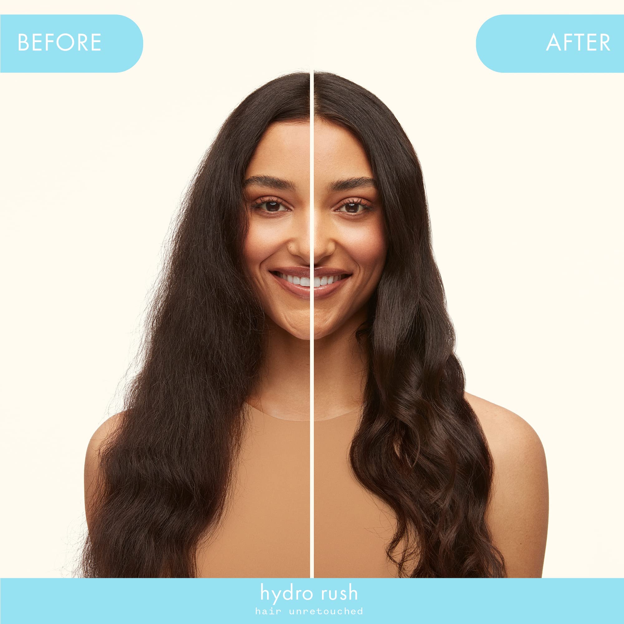Amika Hydro Rush 72-hour hydration visual suggesting long-lasting moisture