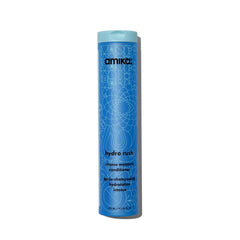 Amika Hydro Rush conditioner bottle close-up highlighting deep hydration for dry hair