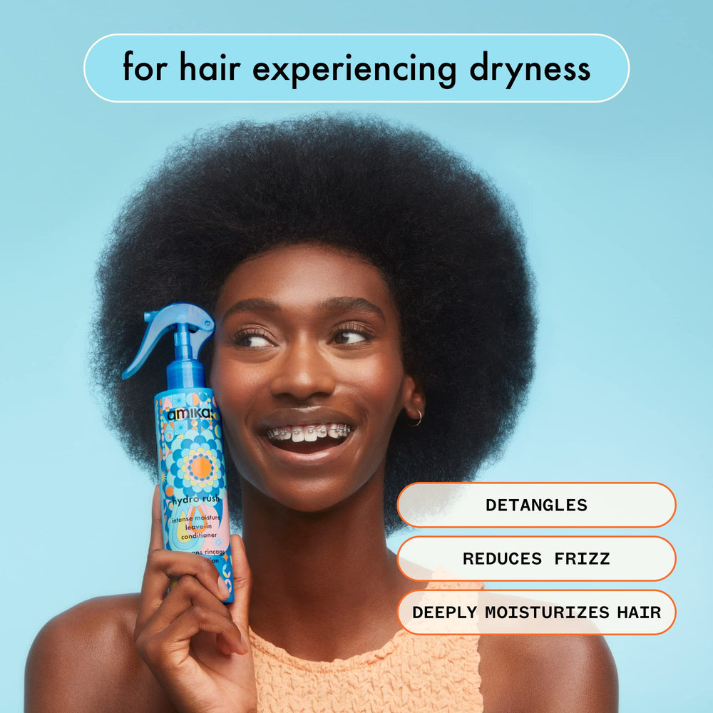 Detangled hair look after using Amika Hydro Rush.