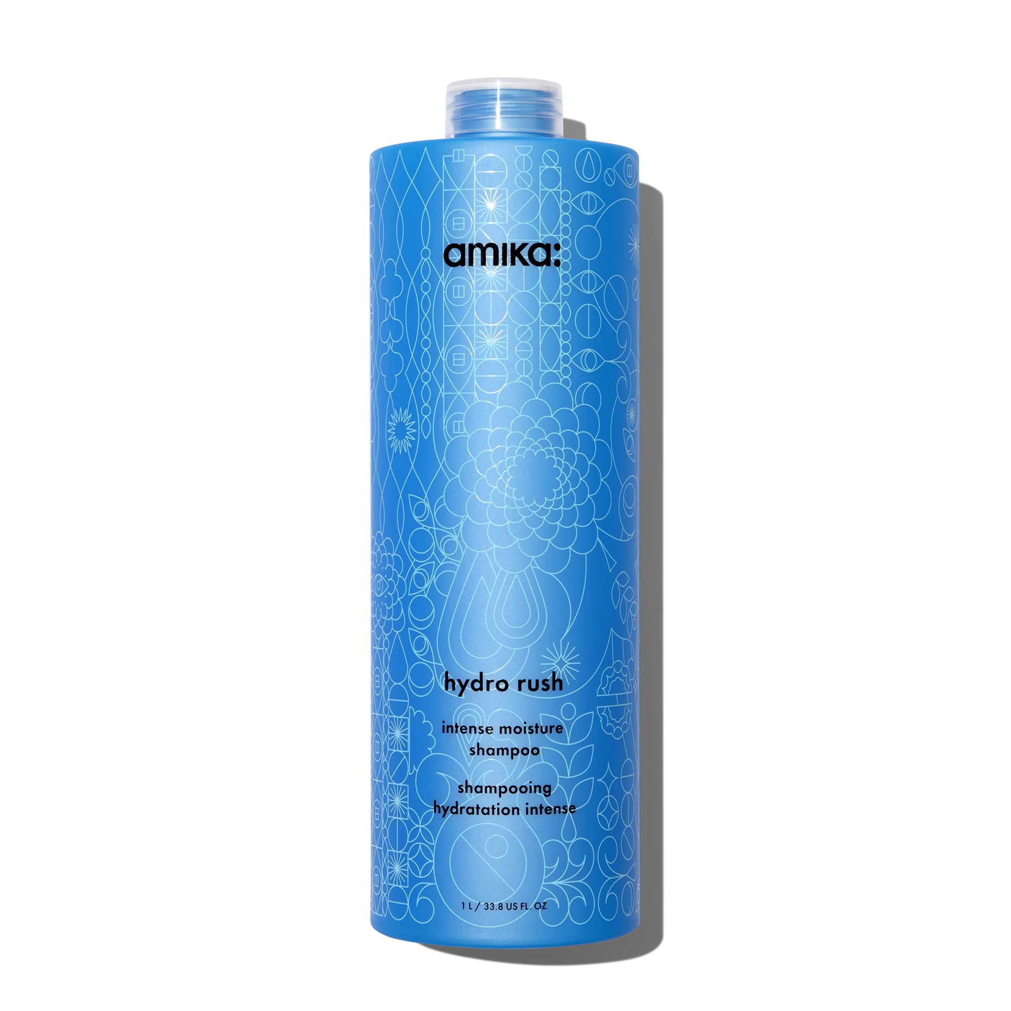 Amika Hydro Rush shampoo bottle ready for deep hydration.
