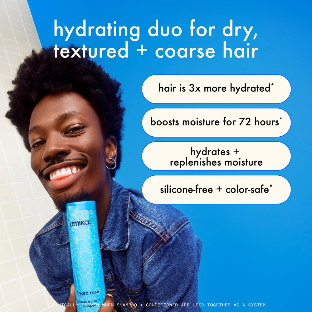 Amika Hydro Rush pump dispenser showcasing targeted moisture release.