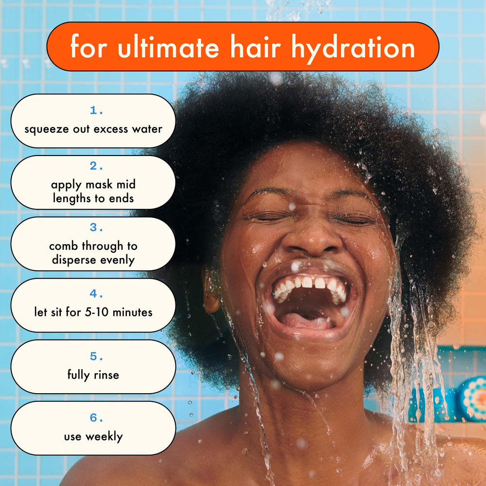 Amika Hydro Rush Mask 4x stronger hair texture after treatment.