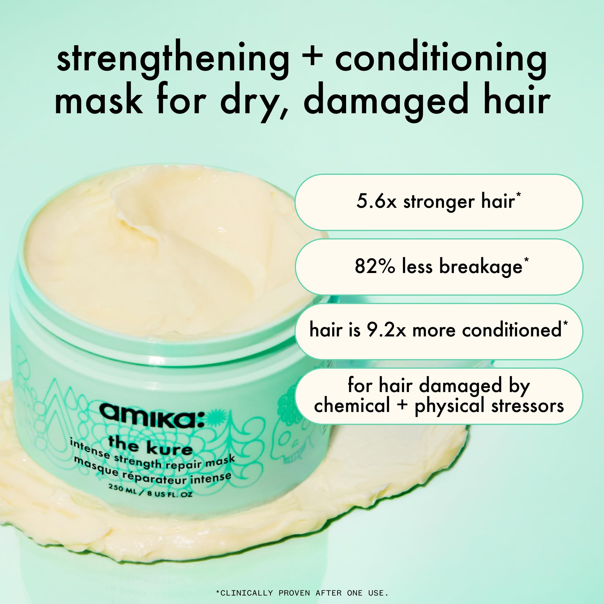 Amika Kure mask jar open, rich formula for repair and moisture